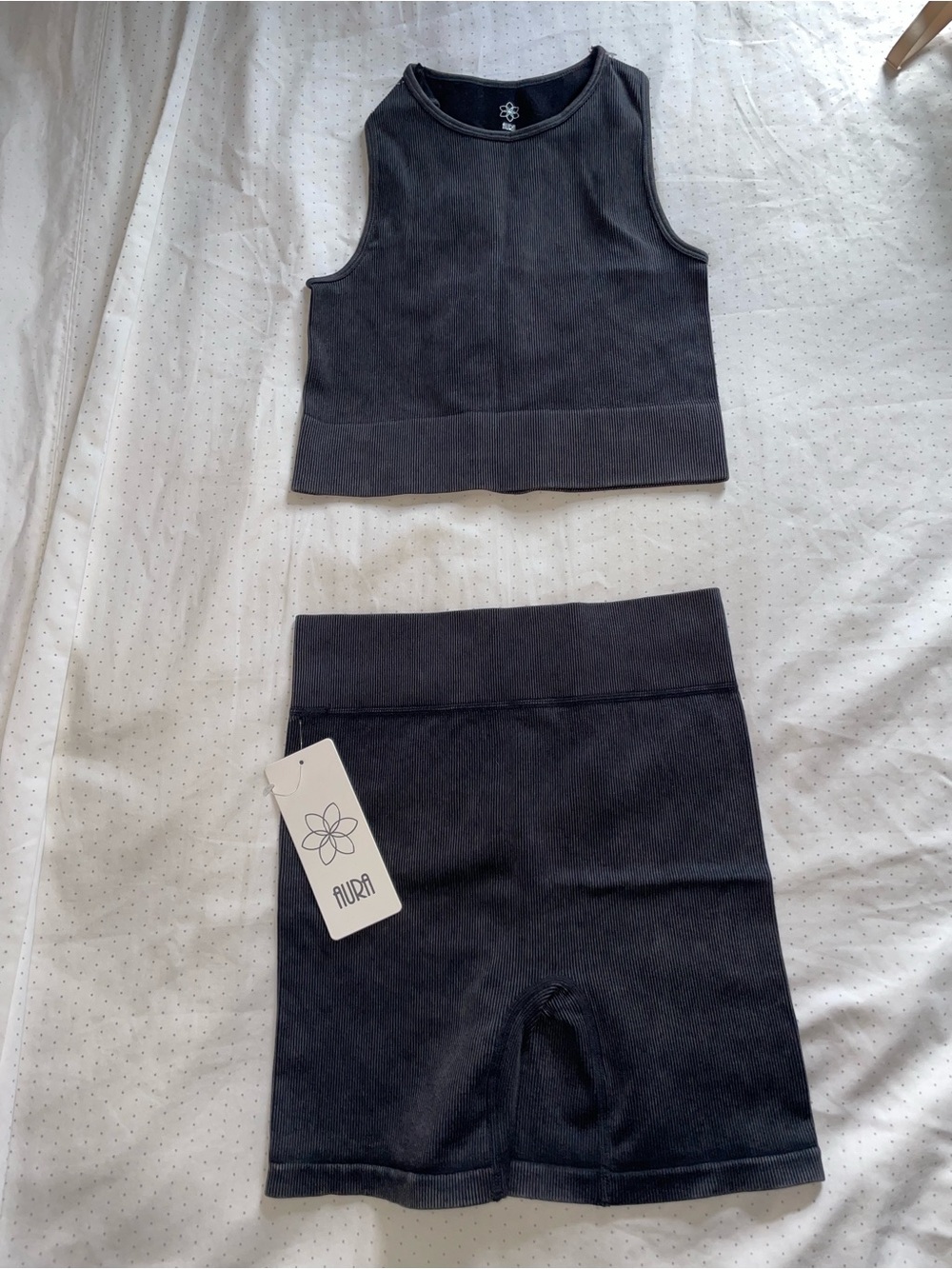 Aura Black Ribbed Crop Tank and Biker Shorts Set